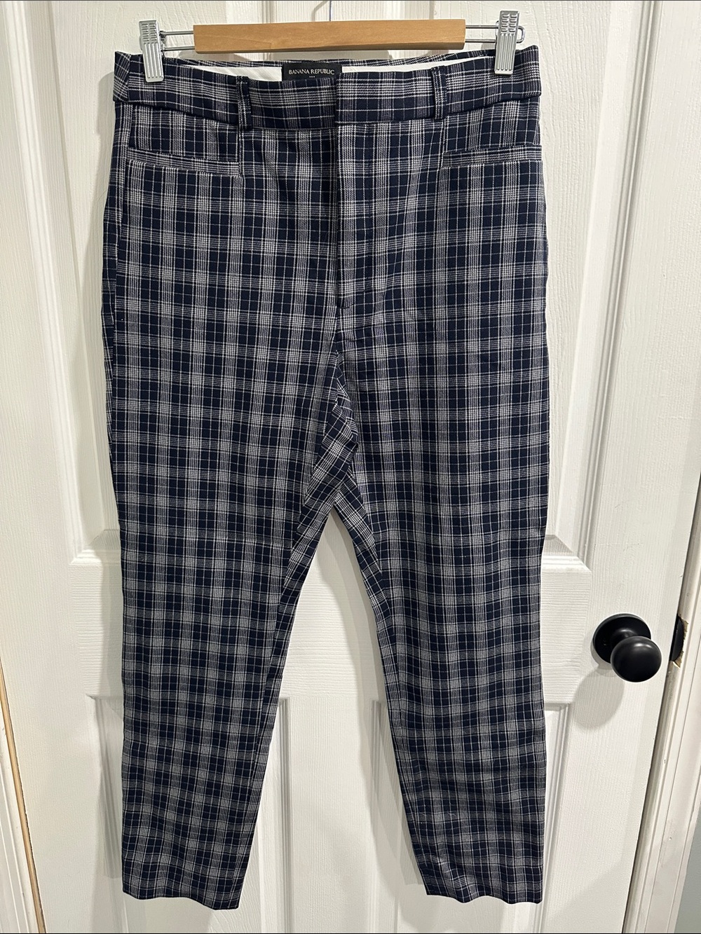 BANANA REPUBLIC Sloan Slim Full Length Pants 8P Blue Plaid Trousers NWT